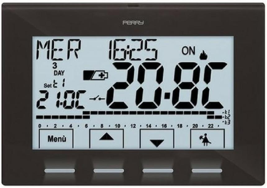 Cronotermostato ad incasso a menu 3V serie NEXT Perry Electric 1CRCDS28