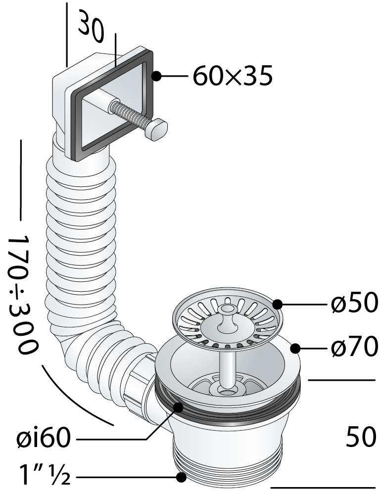 Piletta per lavello con foro 60mm polipropilene OMP TEA 132.605.6