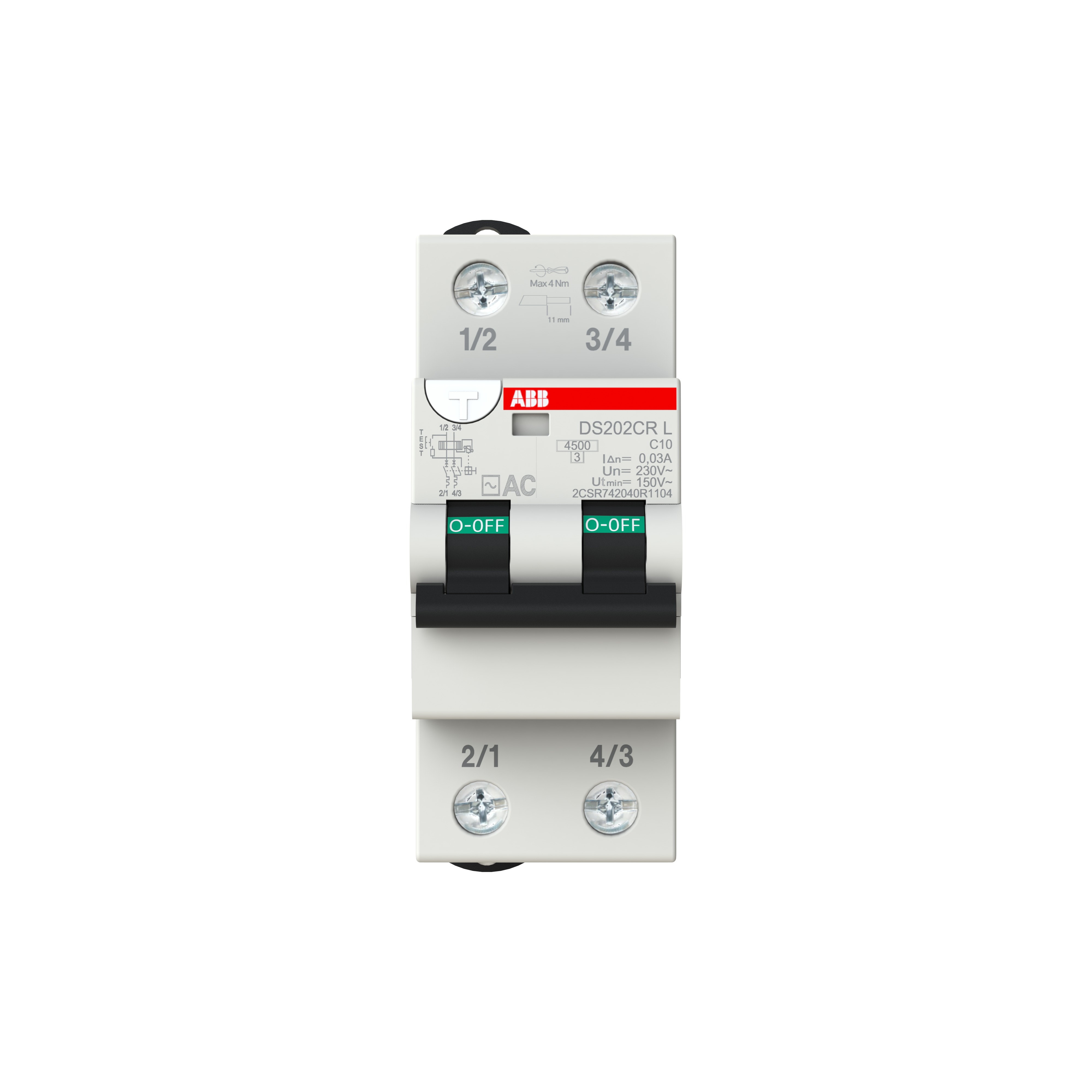 Interruttore differenziale magnetotermico 4,5KA 2P AC C10 30MA Abb DS202CRL C10 AC30