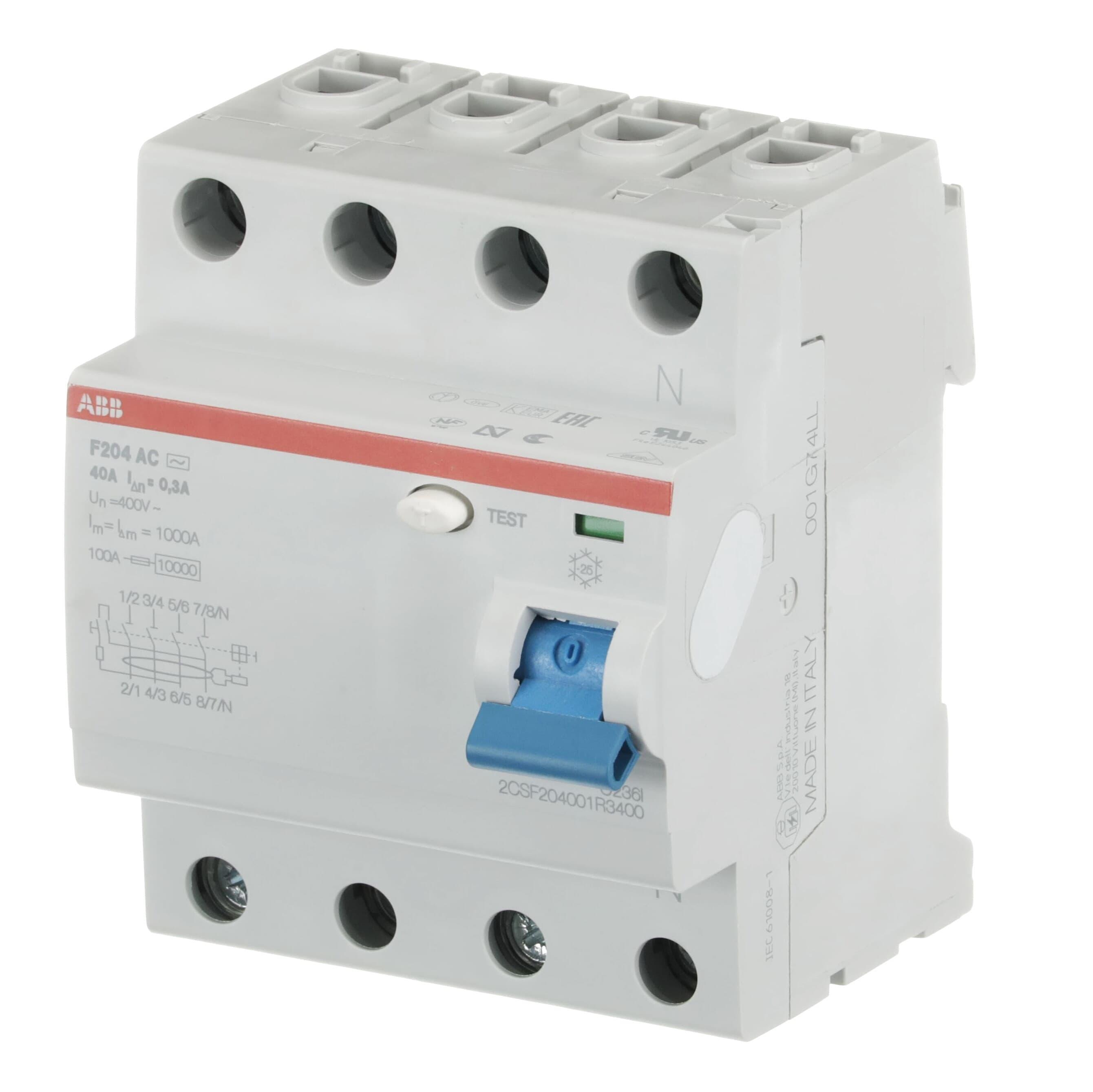 Interruttore differenziale puro 4P F204 AC 40A 300MA Abb F427819