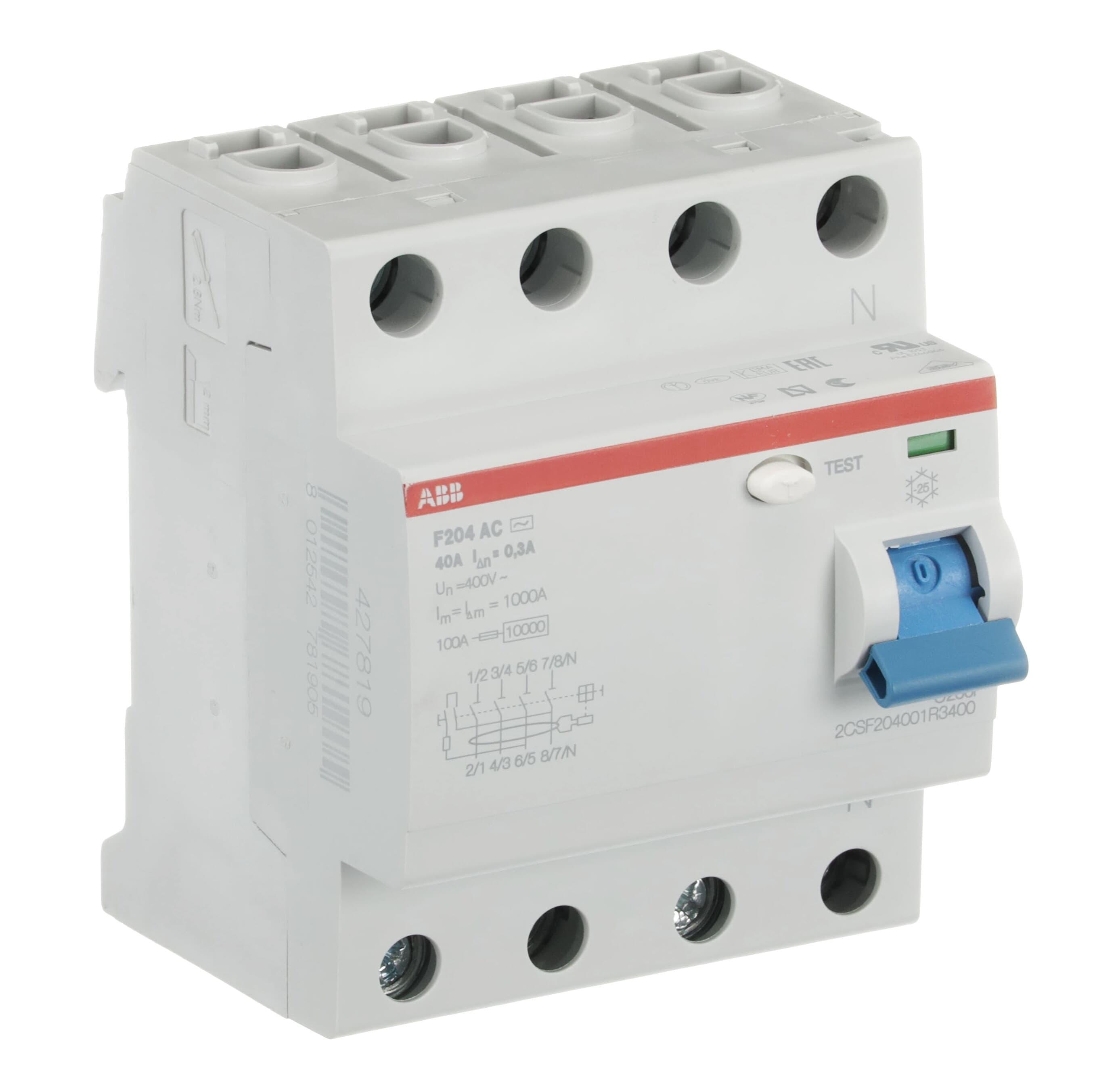 Interruttore differenziale puro 4P F204 AC 40A 300MA Abb F427819