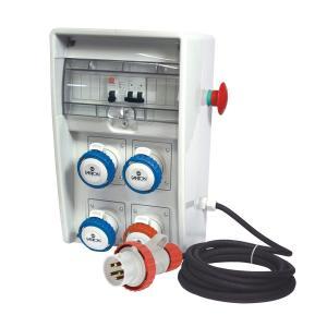 Quadro ulisse 250 asc ip65 4 prese cee, 2 protezioni, con cavo e emergenza, 9kw  74319