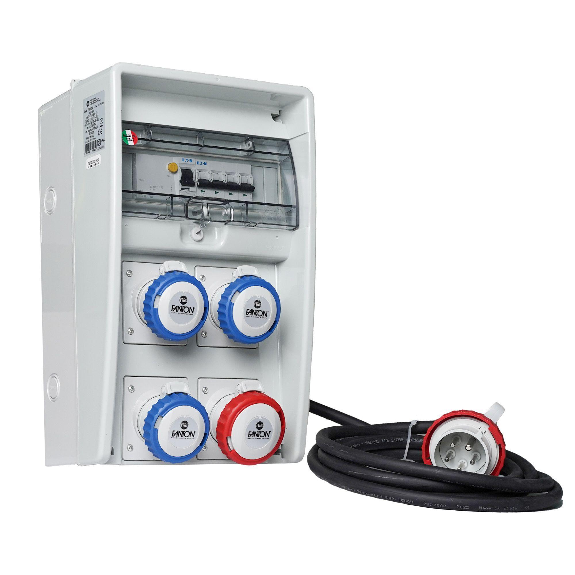 Quadro ULISSE 250 ASC IP65 4 prese CEE, 2 protezioni, con cavo e emergenza, 9kW Fanton 74319