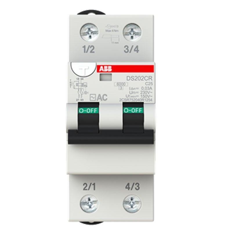 Interruttore differenziale magnetotermico DS202CR 6KA 2P AC C25 30MA Abb DS202CRC25AC30