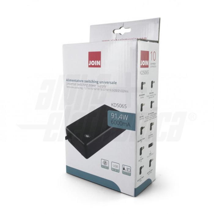 Alimentatore switching universale 91.4W 12-22V 6A USB 10 connettori Alpha Elettronica KD5065