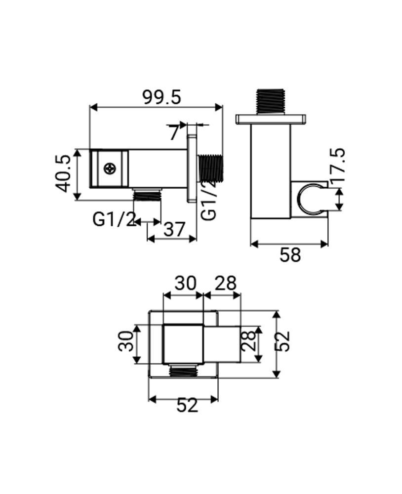 Presa acqua snodabile con supporto doccia quadro Idrobric BLIDOC0274SU