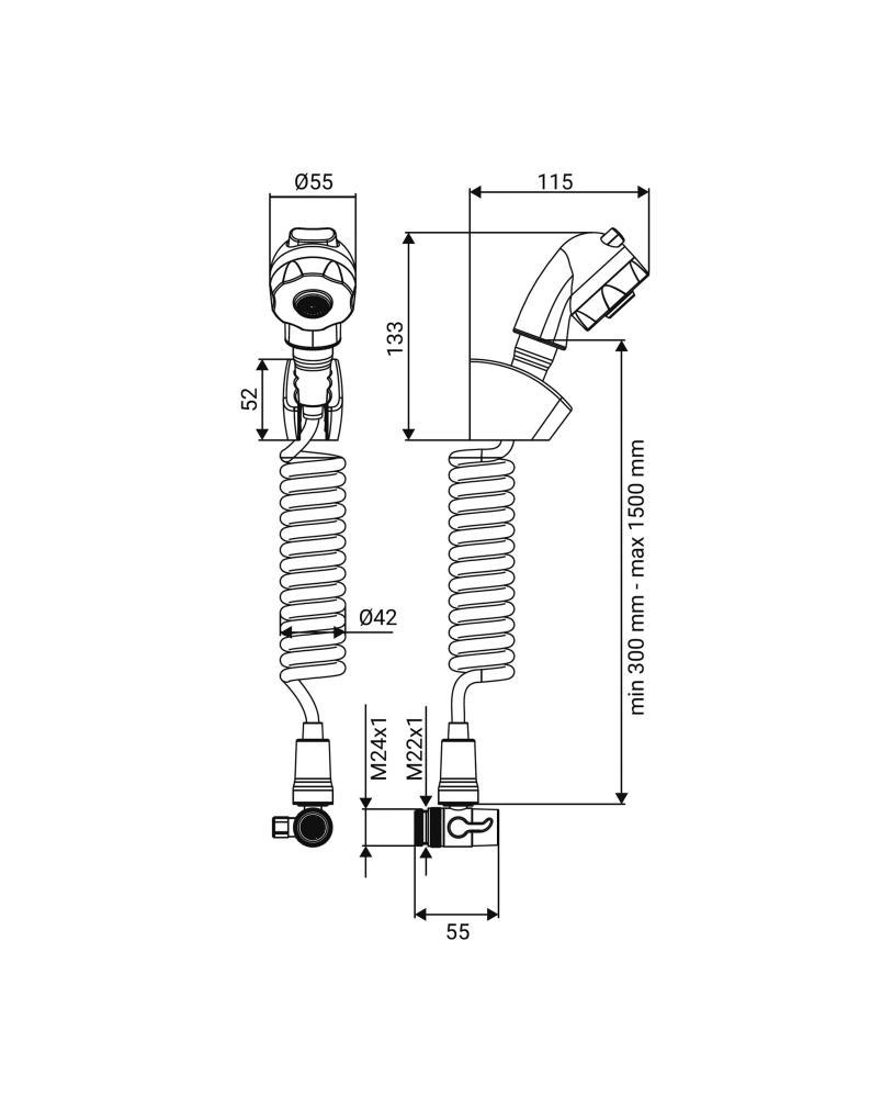 Kit doccia duplex Smart 2 getti con flessibile estensibile a molla 150cm Idrobric BLIDUP0074CR