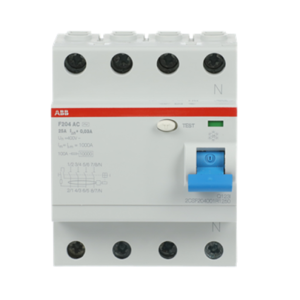 Interruttore differenziale puro F204 AC 25A 30MA 4P Abb F427812