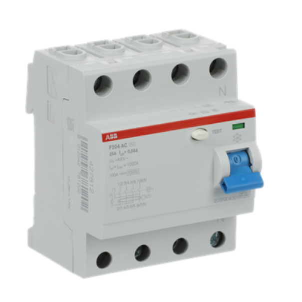 Interruttore differenziale puro F204 AC 25A 30MA 4P Abb F427812