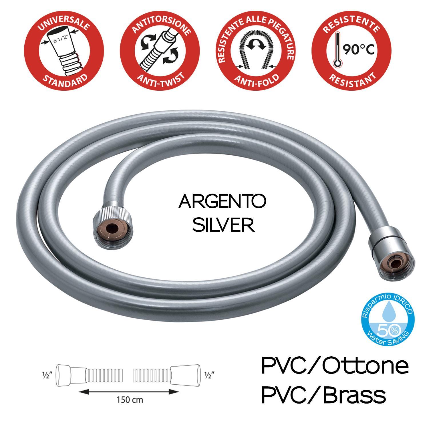 Flessibile doccia in PVC 150cm argento SILVER 00 Gedy 0000GYFX1070010