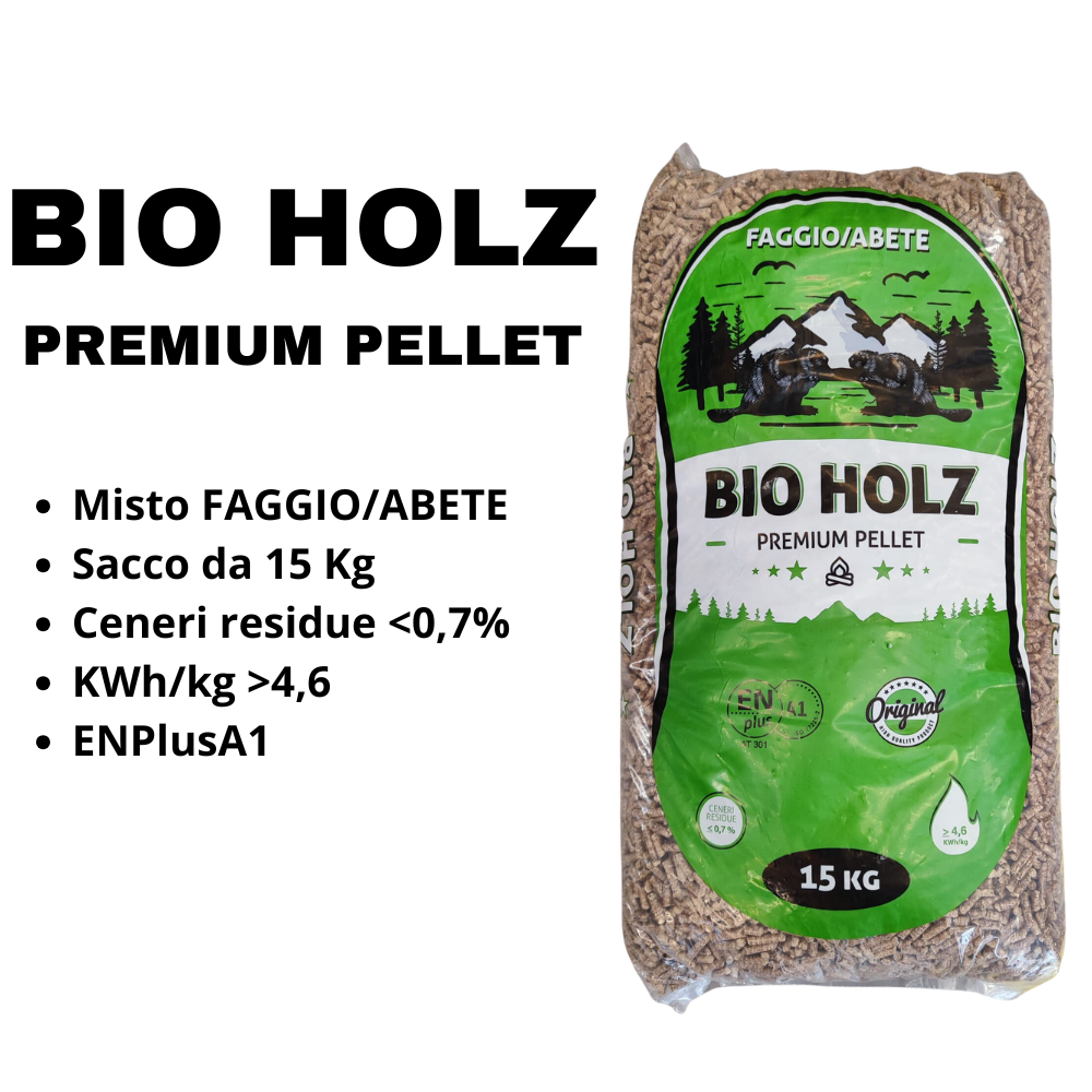 Pellet ENPlusA1 Premium faggio/abete 15 kg Bio Holz 001