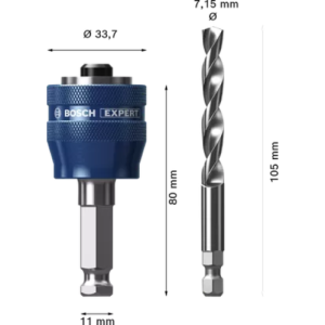 Mandrino per sistema di seghe a tazza expert power change plus 11 mm, punta hss-g 7,15 x 105 mm, 2 pz   2608900527