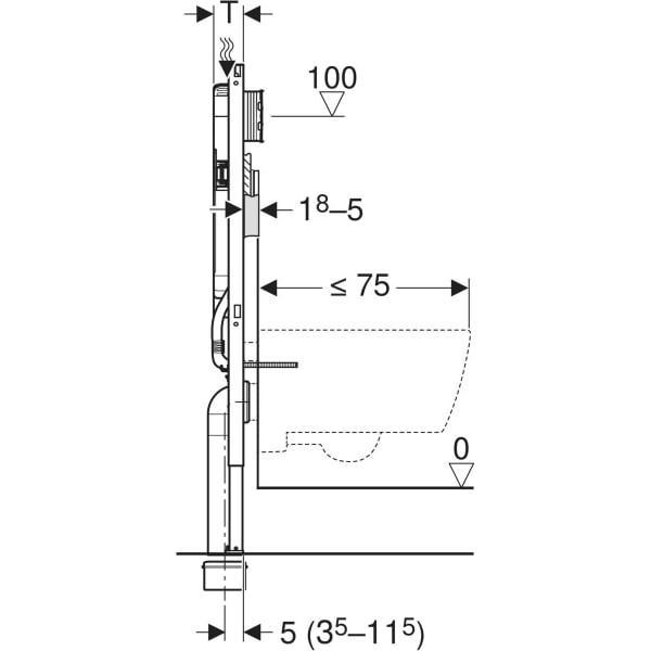 Duofix per vaso sospeso, 114 cm, con cassetta di risciacquo da incasso Sigma 8 cm Geberit 111.795.00.1